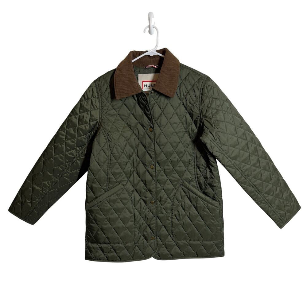 Hunter Green Quilted Rachel Barn Jacket with Brown Corduroy Collar size M NWT